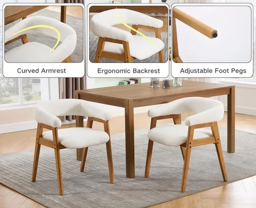 Vista 8 de CIM0TA - Juego de 2 sillas de comedor modernas con brazos de tela de tapicería de sherpa para cocina y comedor con respaldo abierto de barril/patas