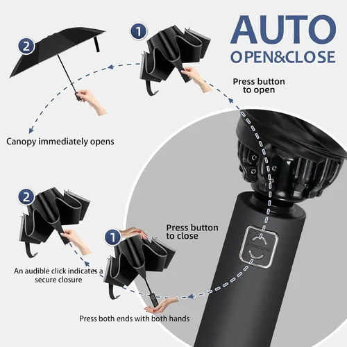 Vista 3 de VOUUY 2-Pack Travel Umbrella, Unbreakable 10 RIBS Umbrella, Windproof Umbrellas for Rain & Sun, Automatic, Foldable Reverse Rain Umbrella for Women