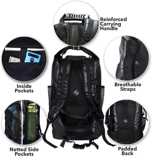 Vista 7 de Platinum Sun Dry Bag - Mochila impermeable de 40 L, resistente bolsa de playa enrollable con compartimento para cosas sucias para viajes