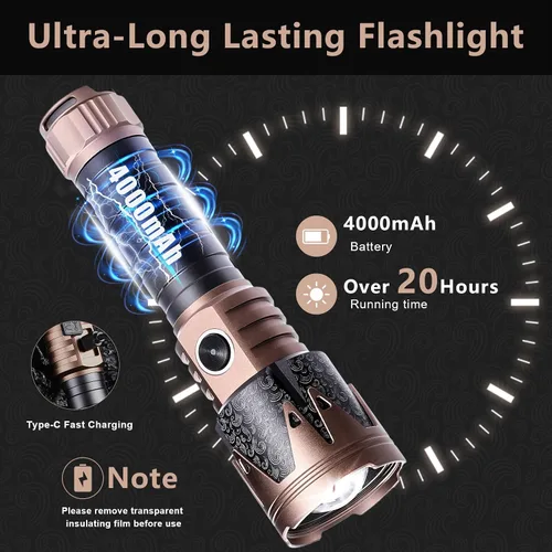 Vista 4 de SKYFIRE Linternas recargables de lúmenes altos con lente de ignición, 4000 mini linterna táctica brillante de bolsillo con 6 modos impermeable