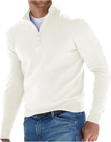 Vista 4 de Ymosrh Suéter de cuello redondo para hombre, casual, con cremallera de un cuarto, sudadera básica de manga larga, sudaderas M-5XL