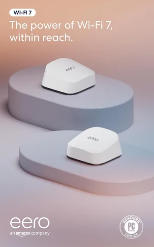Vista 7 de Amazon eero 7 con 1 mes gratis de eero Plus (renovación automática): WiFi rápido hasta 2.5 Gbps, cubre hasta 2,000 sq. ft., paquete de 1