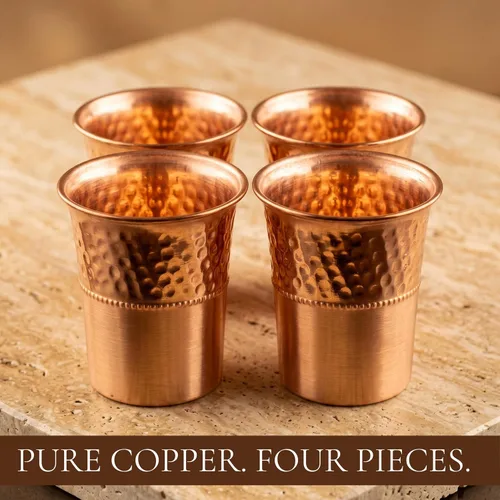 Vista 2 de Vasos de cobre puro, juego de 4, vasos para agua