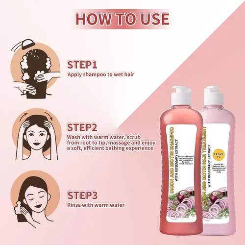 Vista 4 de Champú de biotina y romero, champú de cebolla y romero para cabello suave y brillo para el crecimiento del cabello, pérdida de cabello