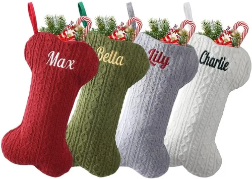 Vista 14 de 1 Pack Personalized Christmas Stockings for Kids,Custom Embroidered Name+Logo Pattern Burlap Plaid 3D Xmas Stockings 18'',Family Decoration 3d-04