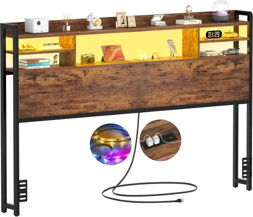 Vista 8 de Aheaplus Cabecero para cama de tamaño individual con almacenamiento, cabeceros con luz LED, tomas de corriente, puertos USB, tamaño individual