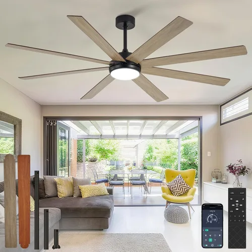 Vista 27 de Depuley Ventiladores de techo de 66" con luces: Ventilador de techo negro para interior/exterior para patios, sala de estar - 8 aspas Ventiladores
