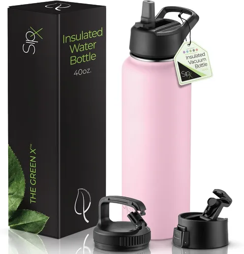 Vista 15 de SIPX™ Botella de Agua Aislada de 18 oz con 3 Tapas – Acero Inoxidable a Prueba de Fugas, Triple Aislamiento – Frío 24 Horas/Caliente 12 Horas