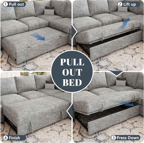 Vista 38 de Sofá modular modular de 85 pulgadas con cama extraíble, sofá cama, gris Gris-oscuro