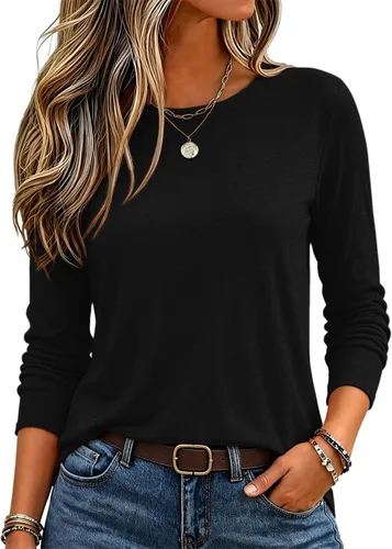 Vista 18 de Zeagoo Paquete de 3 camisetas de manga larga para mujer, estilo casual, suave, cuello redondo, básicas, ropa de otoño Z Rayas Azul 273