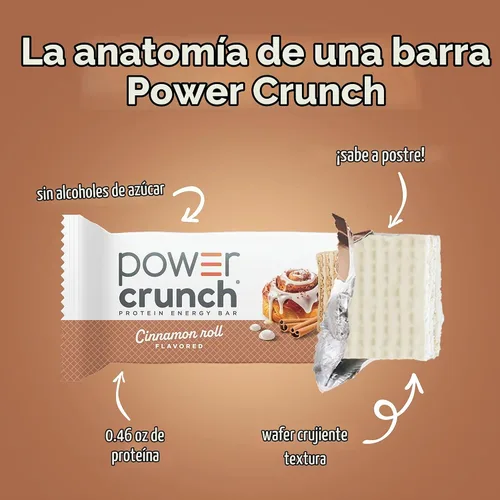 Vista 3 de Barritas de gofre de proteína Power Crunch, snacks altos en proteínas con delicioso sabor, rollo de canela, 1.4 onzas (12 unidades)
