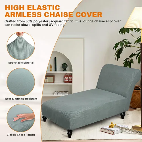 Vista 4 de ele ELEOPTION Funda para tumbona súper elástica para interiores, funda de lujo para tumbona sin brazos, ajuste universal de 40 a 60 pulgadas de Gris