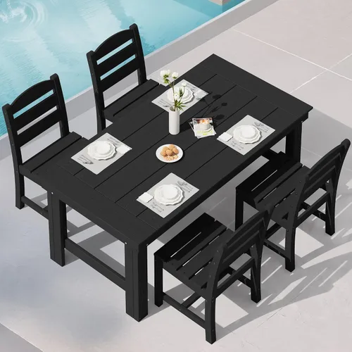 Vista 16 de SERWALL Juego de mesa y sillas de comedor para exteriores HDPE para 4 Azul marino