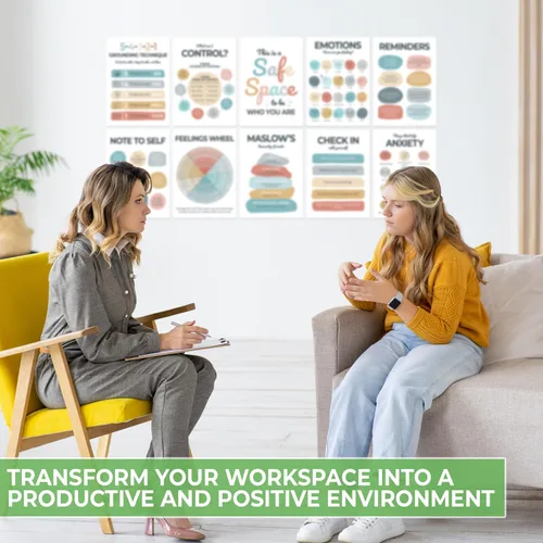 Vista 5 de 12 piezas de carteles de salud mental, decoración de oficina de terapia, imprescindibles para oficina de consejería, suministros para consejeros