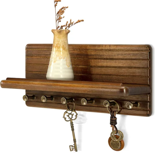 Vista 8 de Rebee Vision Soporte de pared de madera de acacia para decoración del hogar, mini llavero de 7 pulgadas para pared con 4 ganchos resistentes