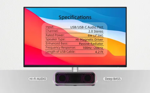 Vista 6 de Altavoces de computadora para PC de escritorio, altavoces externos para laptop, mini barra de sonido de computadora para PC, altavoces con conexión