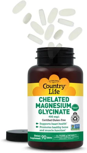 Vista 8 de Country Life Glicinato de magnesio quelado, 400 mg, magnesio de alta absorción para calma, relajación muscular, energía y apoyo óseo, certificado