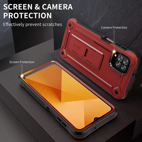 Vista 4 de Funda para teléfono Samsung Galaxy A12 5G [grado milimétrico a prueba de golpes] [1 protector de pantalla separado] con función atril, textura mate