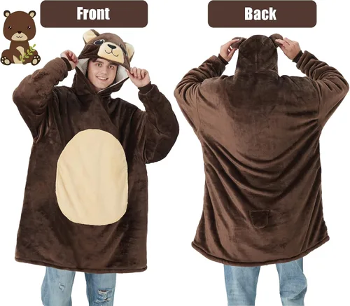 Vista 2 de Lovemonster Unisex Animal Cosplay Animal Pajamas Cozy Flannel Sherpa Pullover Adult Christmas Halloween Costume