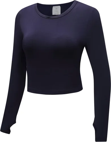 Vista 2 de OThread & Co. Camiseta corta de manga larga para mujer, cómoda con agujero para el pulgar, capa elástica básica