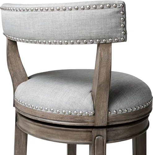 Vista 9 de Maven Lane Alexander - Juego de 2 taburetes de bar de 31 pulgadas, taburetes giratorios con reposapiés, tapicería de madera maciza gris y tela gris