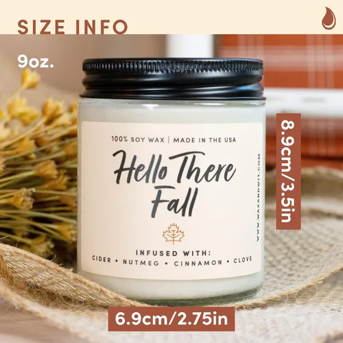 Vista 4 de Wax & Wit Hello Fall Velas perfumadas para el hogar – Nuez moscada, Clavo, Canela, Sidra – Regalos perfectos de decoración del hogar para otoño