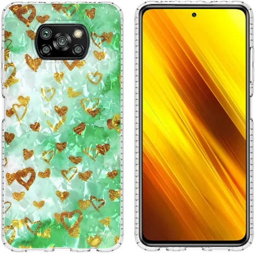 Vista 7 de Funda de silicona a prueba de golpes para Xiaomi Poco X3/X3 Pro/X3 NFC, bolsa de aire de doble capa anticaída de mármol mariposa patrón de dibujos