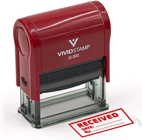 Vista 4 de Recibido con sello de goma de oficina autoentintado con borde (rojo) - grande