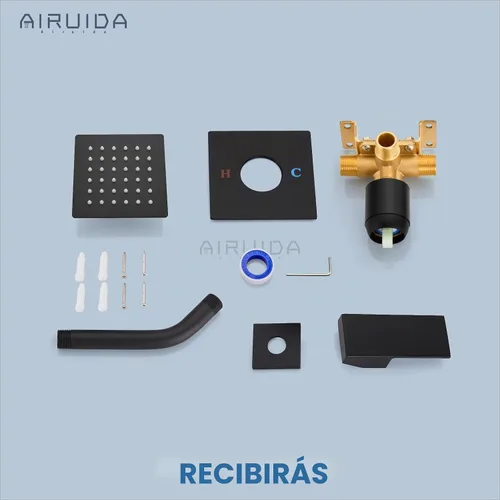 Vista 9 de Airuida - Juego de grifo de ducha, kit de válvula de ducha de 4 pulgadas, negro mate Roscas macho,Kit de ajuste de ducha de válvula áspera,Juego