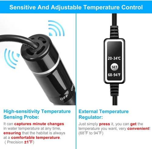 Vista 4 de DaToo Calentador sumergible para acuario de aleación de titanio de 100 W, termostato de control de temperatura externo de 100 W, con pantalla LED