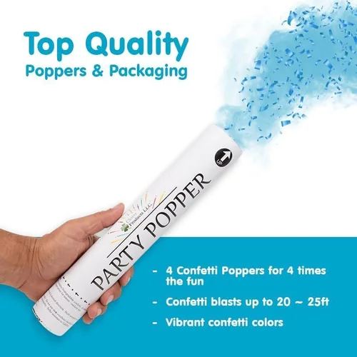 Vista 5 de Clover Products - Cañones de revelación de género – Paquete de 4 (2 azules y 2 rosas) Poppers de confeti y polvo de 12 pulgadas Alimentado por