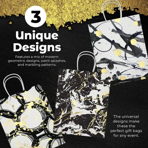 Vista 5 de HOUMY Bolsas de regalo doradas de 5.25 x 8 x 3.25 pulgadas (paquete de 10) para regalos pequeños y medianos, negro y cobre, blanco y dorado, fiesta