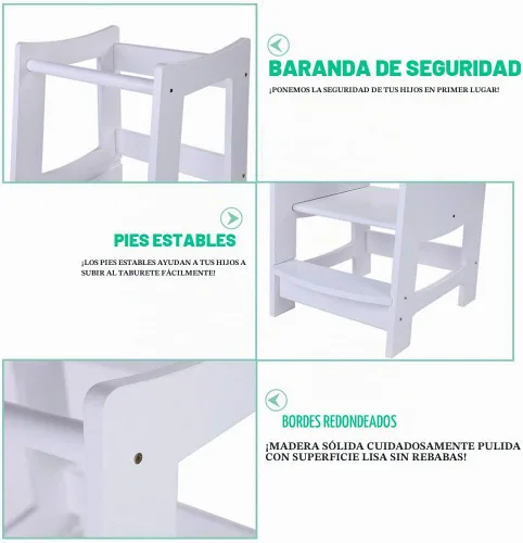 Vista 4 de EGREE Taburete de cocina para niños pequeños con baranda de seguridad, torre de pie de madera para niños para encimera de cocina y lavabo del baño