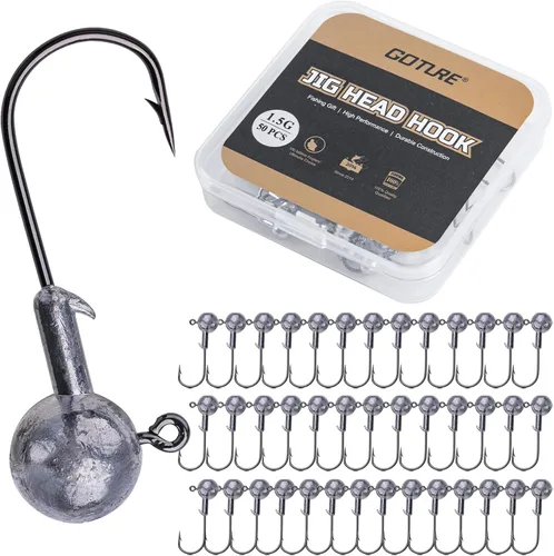 Vista 7 de Goture Round Jig Head, Jig Head Hooks for Freshwater Saltwater Fishing, Swimbait Jig Heads with Fishing Box for Trout Bass Fishing, Crappie Pro Jig