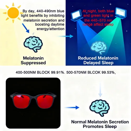 Vista 3 de SHINU Buen sueño Gafas de bloqueo de luz azul Hombres Lentes Rojas Anti Luz Verde Elimina la fatiga ocular Gafas Bluelight 078RD