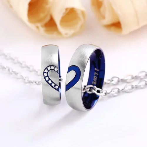 Vista 5 de Anillos de promesa para parejas, para él y para ella, juego de anillos de boda con texto "I Love You" grabado a juego, anillo de acero inoxidable