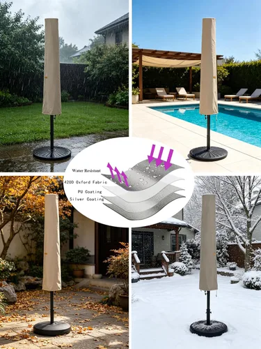 Vista 6 de Funda para sombrilla de patio de 6 a 9 pies, impermeable y duradera, con cremallera y varilla
