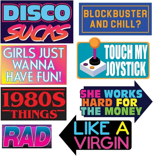 Vista 3 de Accesorios retro para cabina de fotos de los años 80, 37 piezas, suministros divertidos para fiestas temáticas de los años 80, decoraciones y regalos