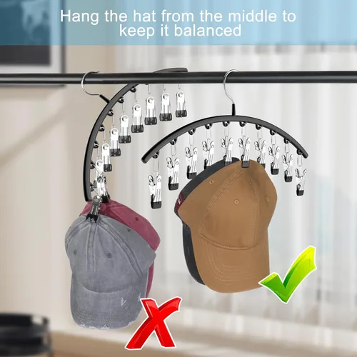 Vista 6 de Percheros para armario, organizador de sombreros de metal, paquete de 1 perchero para colgar en el armario, percheros para gorras de béisbol con 10