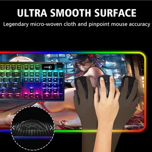Vista 6 de Alfombrilla de mouse para juegos de anime sexy para niñas, pecho RGB, alfombrilla de mouse de anime Genshin Impact Hu Tao Gaming, grande, sexy