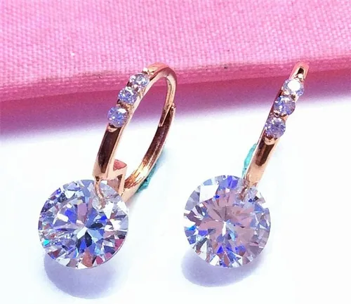 Vista 3 de SAGEKING 2024 New 585 Purple Gold Inlaid Round Gemstone Earings Fashion Jewelry 2024 Simple Style 14K Rose Gold Classic Design Jewelry For Women