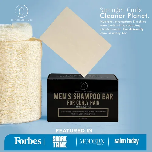 Vista 5 de Controlled Chaos Barra de champú sólido para cabello rizado para hombres con manteca de karité y aceite de babasú, hidratante y control
