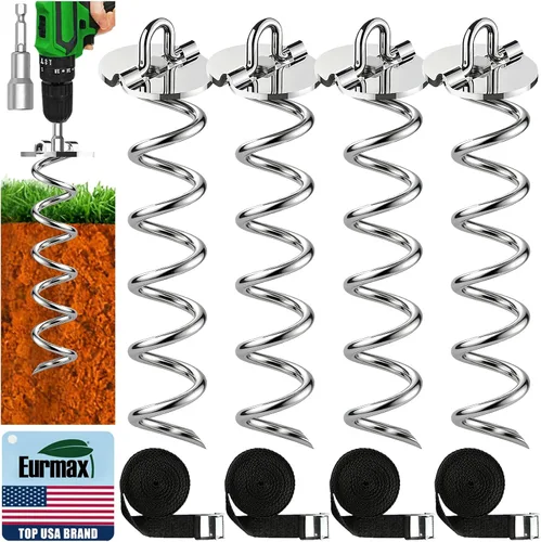 Vista 8 de Anclajes de suelo Eurmax USA Anclajes de trampolines con tornillo para vientos fuertes Estacas de tienda de campaña de alta resistencia Anclajes