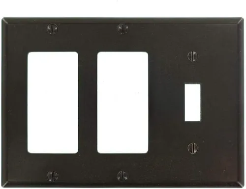 Vista 2 de Leviton 80431 Placa de fijación combinada de 3 aperturas, para 1 interruptor y 2 Decora/GFCI, tamaño estándar, termo estable, dispositivo