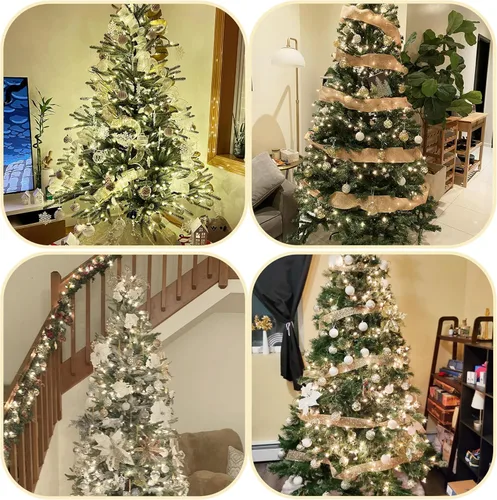 Vista 5 de 30 bolas de adorno de Navidad, 60 mm, doradas y blancas, decoraciones de Navidad para árbol de Navidad, adornos colgantes irrompibles para fiestas
