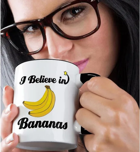 Vista 2 de 3dRose Taza de café, tamaño – 15 oz – I Believe In Bananas I Believe In Designs – divertida taza de café regalo