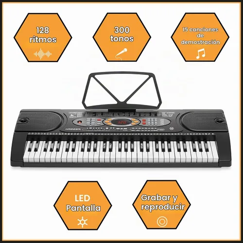 Vista 2 de Hamzer Teclado de piano digital de 61 teclas para principiantes, kit de teclado de piano electrónico con soporte, taburete, auriculares, micrófono