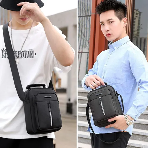 Vista 4 de Pequeño bolso cruzado de lona para hombre pequeño bolso de hombro mini bolso de mensajero para teléfono celular monedero portátil