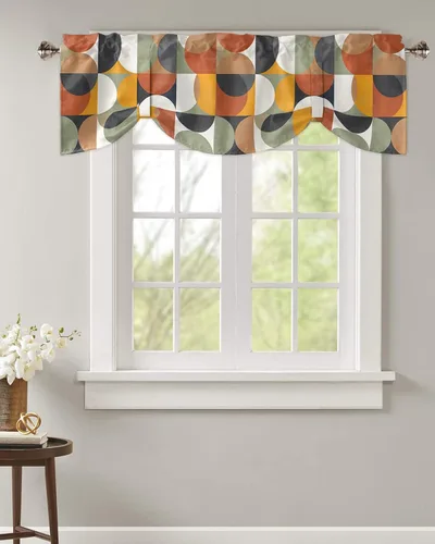 Vista 91 de Cortinas de cocina de Navidad, cenefa semitransparente ajustable con lazo, muñeco de nieve, copo de nieve, bolsillo para barra, tratamiento