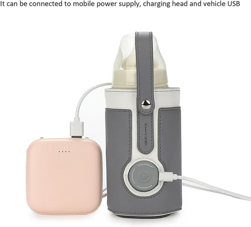 Vista 4 de Calentador de biberones portátil USB, 3 temperaturas ajustables para viajes en coche y mantenimiento de calor de leche, gris oscuro